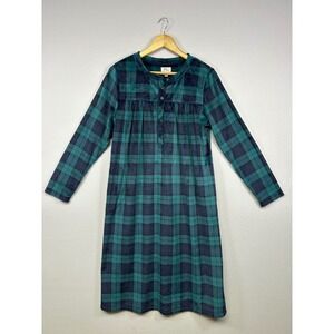 Cozy Fleece Aria Collection Womens Medium Teal Navy Plaid Henley Sleep Nightgown